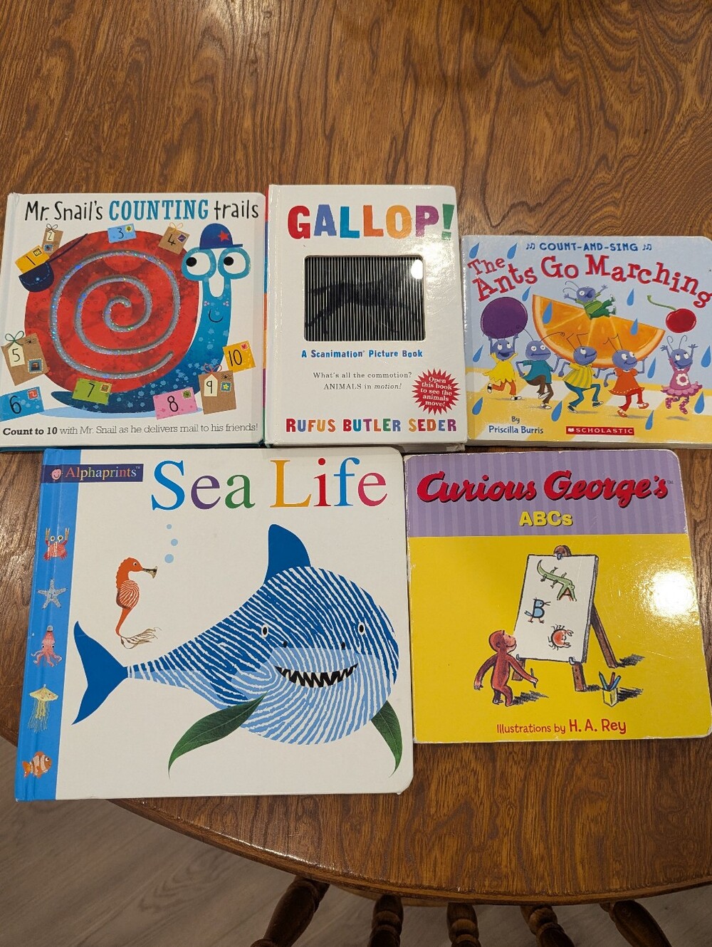 Children's Baby Board Book Lot: Curious George, Ants Go Marching, Snail Counting